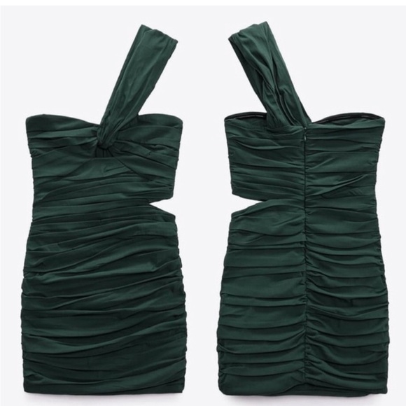 NWT Zara Green Asymmetrical Linen Blend Dress size L - Picture 8 of 9